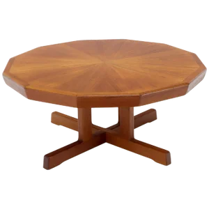 Danish Mid-Century Modern Hexagon Top Heavy Cross Base Coffee Table