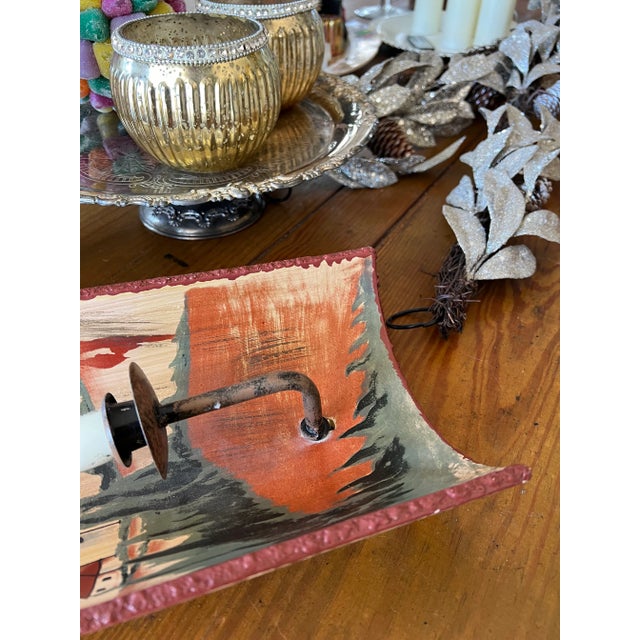 1970s 1970s Hand Painted Cypress Trees Ceramic Sconce For Sale - Image 5 of 6