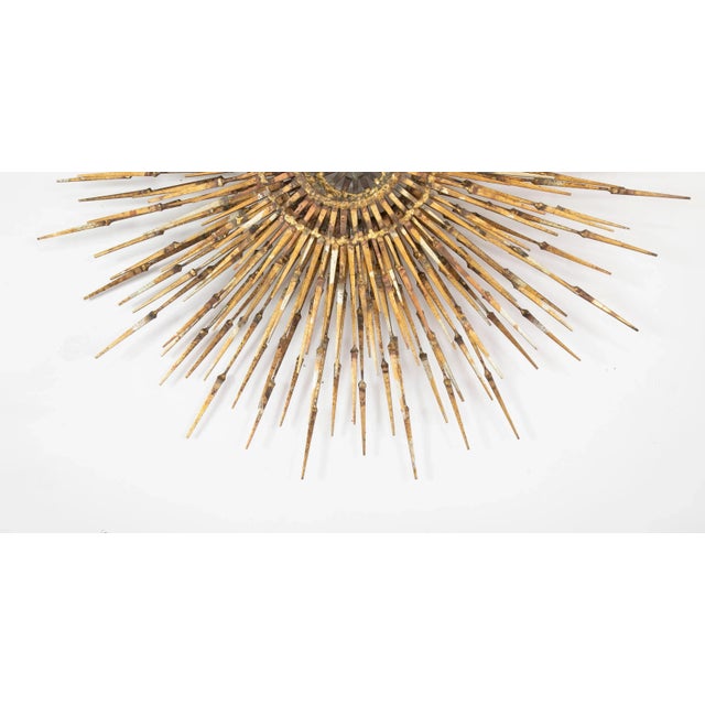 1970s Mid-Century Modern Gilt Iron Sunburst Wall Sculpture by William Bowie For Sale - Image 5 of 8