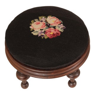 Antique Victorian Walnut Needlepoint Foot Stool For Sale