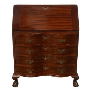 Vintage Maddox Chippendale Style Mahogany Serpentine Drop Front Secretary Desk For Sale