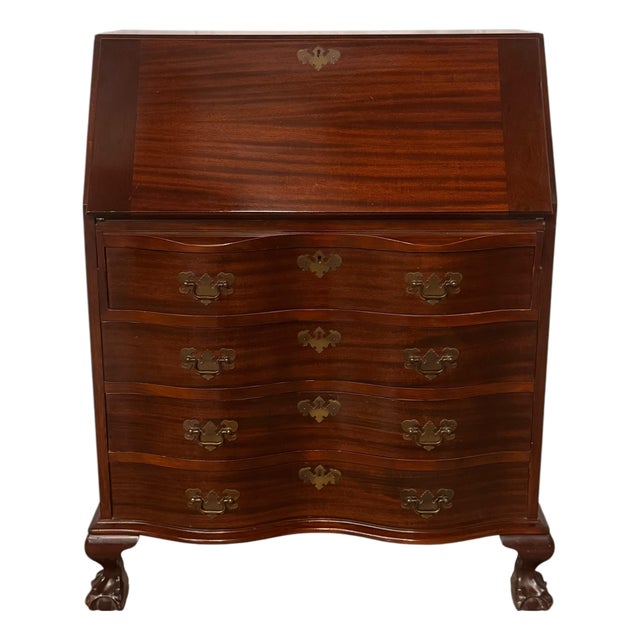 Vintage Maddox Chippendale Style Mahogany Serpentine Drop Front Secretary Desk For Sale