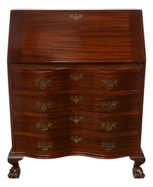 Vintage Maddox Chippendale Style Mahogany Serpentine Drop Front Secretary Desk