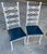 Up for consideration is a beautiful vintage pair of Italian style white metal chairs with navy leather cushions. These...
