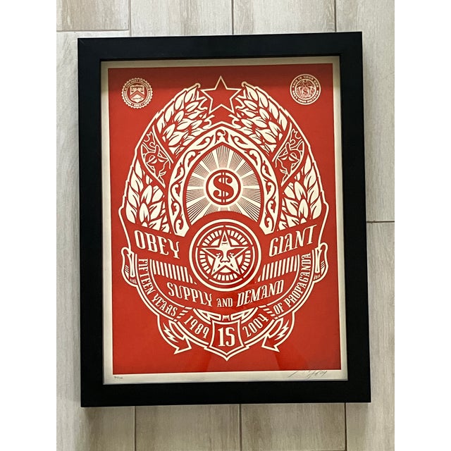 Postmodern Shepard Fairey Framed Original Screen Print 'Supply & Demand in Red'- Signed, #82/300, 2004 For Sale - Image 3 of 6