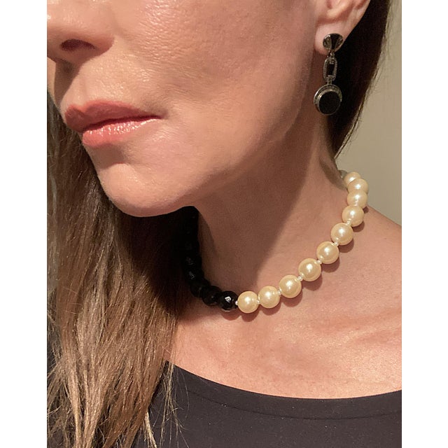 Black Onyx Sterling Silver Art Deco Dangle Earrings, Pair, Pierced, Circa Late-20th Century For Sale - Image 4 of 12