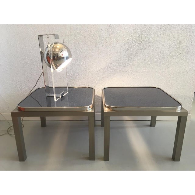 1970s Chrome Metal and Smoked Glass Side Tables, 1970s, Set of 2 For Sale - Image 5 of 6