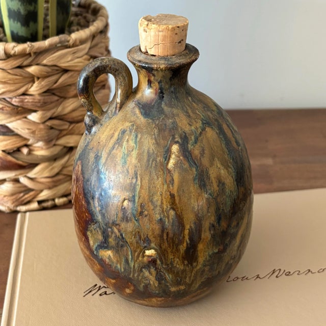 Brown 1980s Folk Art Pottery Carafe For Sale - Image 8 of 8