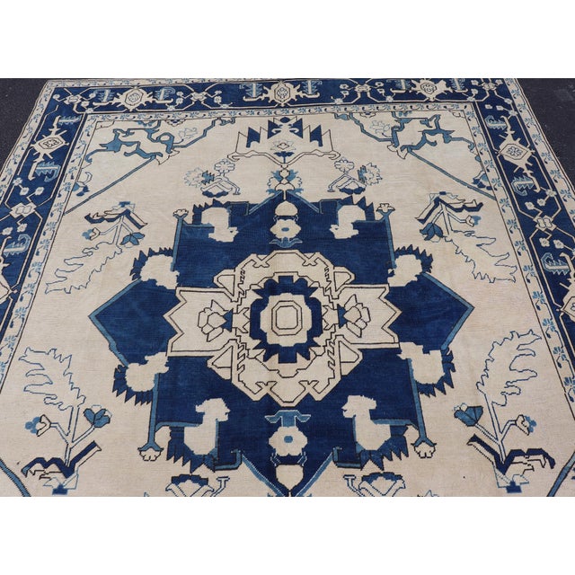 Navy Blue Oushak Vintage Rug With Traditional Medallion Design For Sale - Image 4 of 16