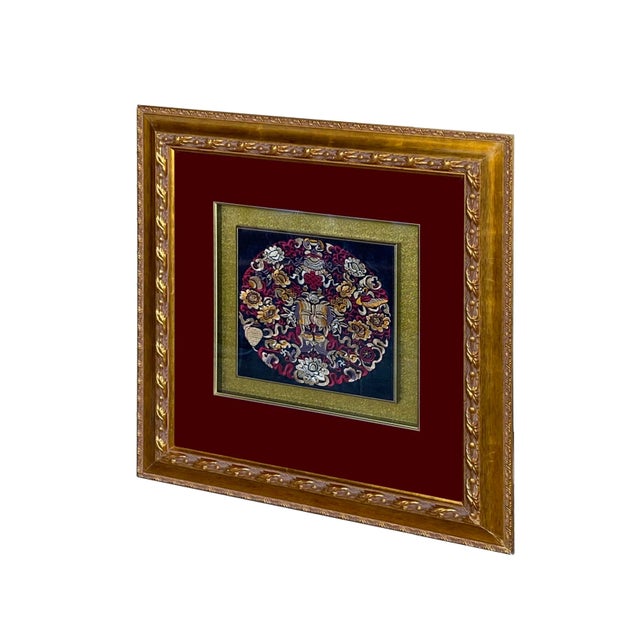 1990s Oriental Chinese Embroidery Flower Framed Wall Decor For Sale - Image 5 of 8