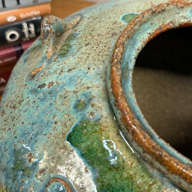 Oceanic Colored Blue-Green Glazed Vase with Rustic Form For Sale - Image 10 of 12