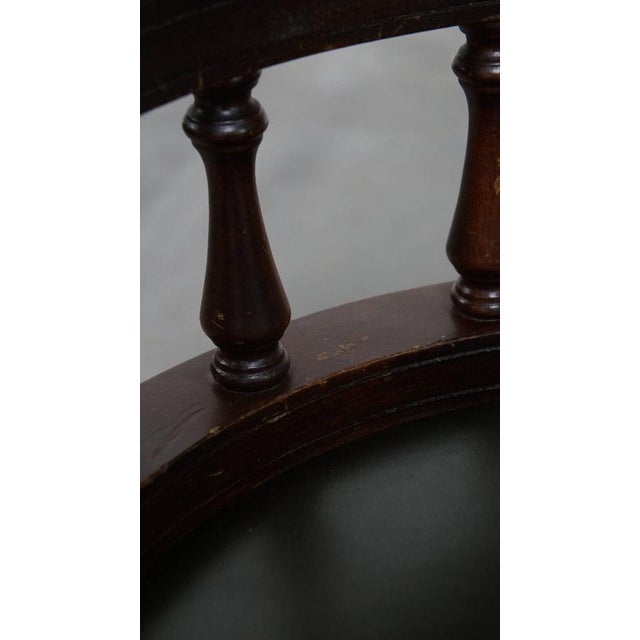 Dark Green Cowhide and Wooden Height Adjustable Swivel and Tilt Chesterfield Office Chair For Sale - Image 15 of 17