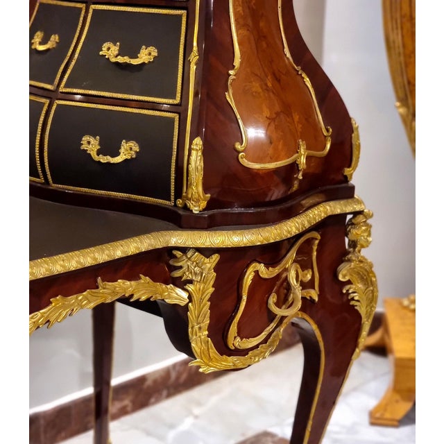 Wood Grand Louis XV Style Writing Desk – 8 Drawers, Gilt Bronze & Gold Leaf Details, François Linke Inspired For Sale - Image 7 of 8