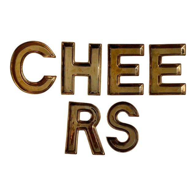 Vintage Cheers Gilt Ceramic Letter Shaped Condiment Serving Dishes - Set of 6 For Sale