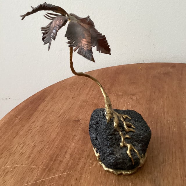 Copper Vintage Copper and Brass Palm Tree Sculpture Mounted on Lava Rock Base For Sale - Image 8 of 12