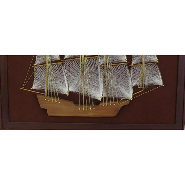 Brown Large 1970s Mid-Century Modern Nautical String Art Galleon in Professional Gallery Frame For Sale - Image 8 of 11