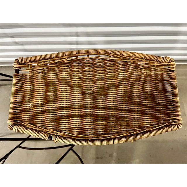 1970s Arthur Umanoff Wrought Iron & Wicker Stools - Set of 3 For Sale - Image 6 of 9