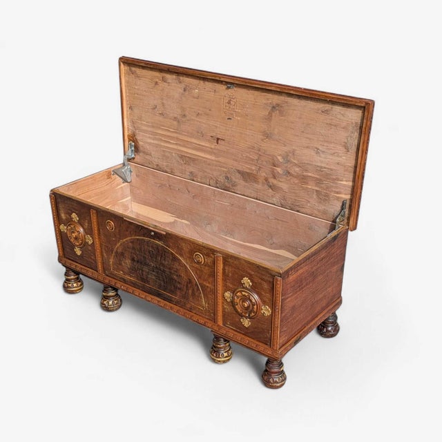Vintage Art Deco Cedar-Lined Hope Chest With Carved Details & Turned Legs, 1930s For Sale - Image 14 of 18
