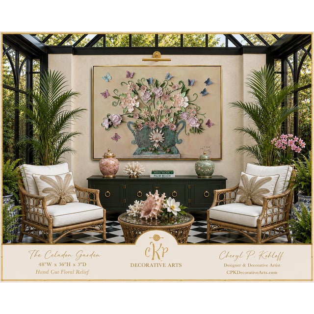 Coastal The Celadon Garden Floral Relief - Designed by Cheryl P. Kohloff For Sale - Image 3 of 5