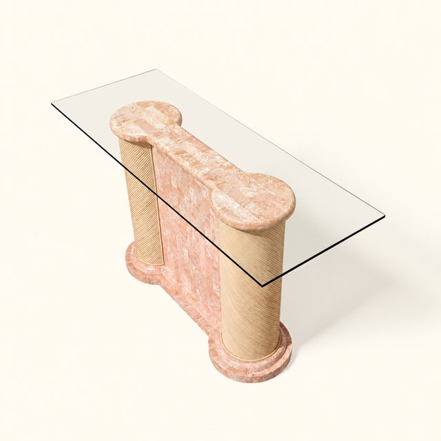Postmodern Tessellated Stone and Glass Console Table, 1980s, Marble For Sale - Image 4 of 18