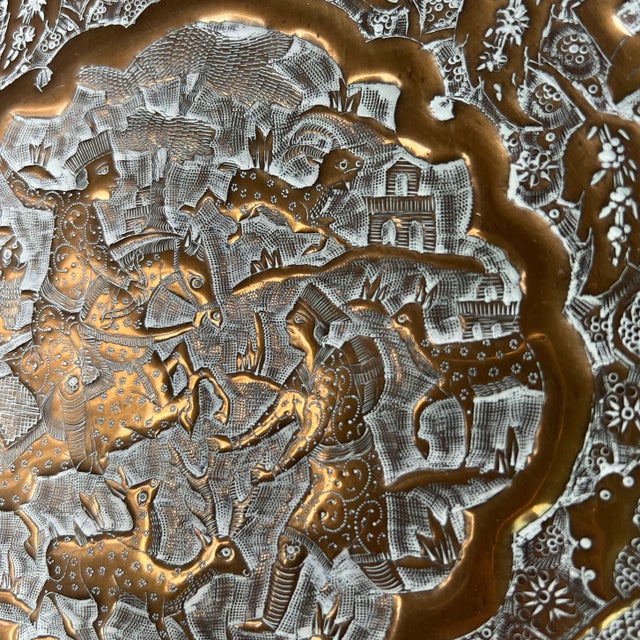 Late 20th Century Antique Brass Tray With Intricate Etchings For Sale - Image 5 of 8