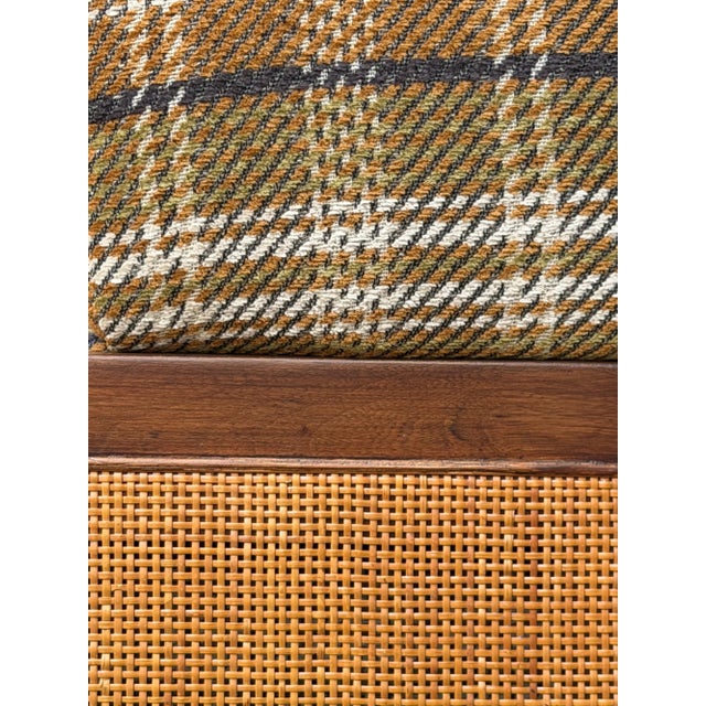 Wood Vintage Plaid & Cane Lounge Chair For Sale - Image 7 of 18