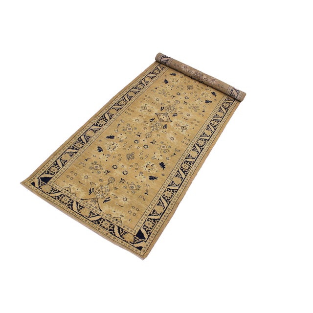 Art Nouveau Boho Chic Ziegler 1990's Gold/Blue Wool Runner Rug- 4'2'' X 11'10'' For Sale - Image 3 of 10
