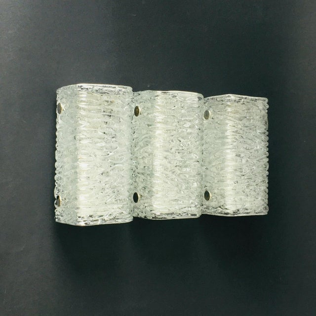 Set of 3 mid-century modern ice glass wall lamps from premium lighting manufacturer kaiser leuchten, germany's highest-...