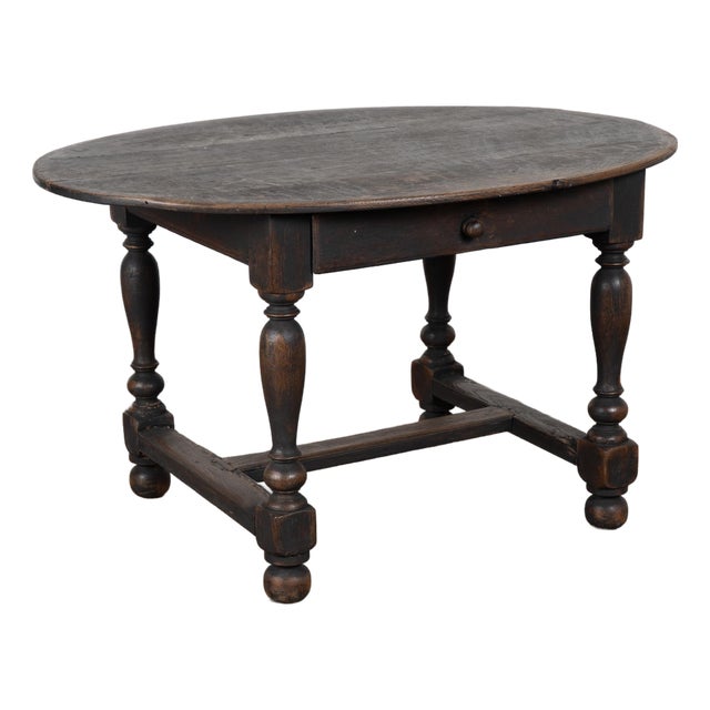 19th Century Swedish Black Painted Oak Oval Side Table For Sale