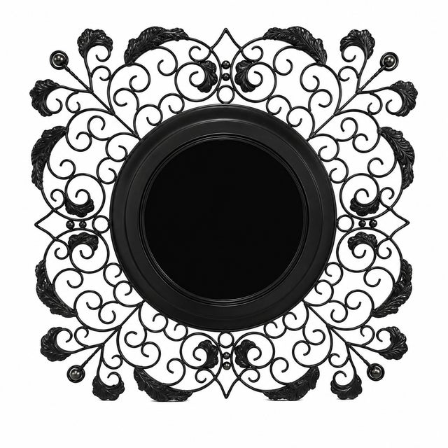 An elegant Artmax decorative wall mirror featuring an elaborate scrolling metal frame with hand-finished antique gold...