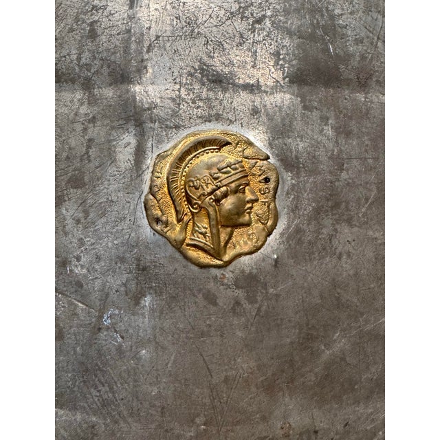 Mid 20th Century Vintage Medieval Rustic European Brass Medallion & Steel Shield Armor For Sale - Image 5 of 11