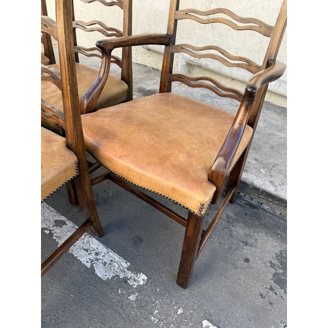 Wood Antique Chippendale Ladderback Dining Room Chairs, Set of Eight For Sale - Image 7 of 12