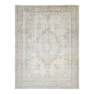 1970s Vintage Persian Handmade Wool Cotton Beige Area Rug For Sale