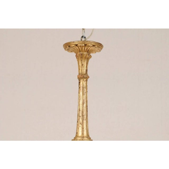 Wood Early 20th Century Italian Gilded Gold Colored Six-Light Chandelier For Sale - Image 7 of 9