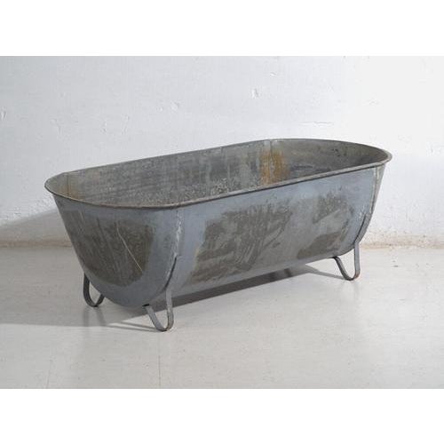 Metal Antique Industrial Zinc Bathtub For Sale - Image 7 of 8