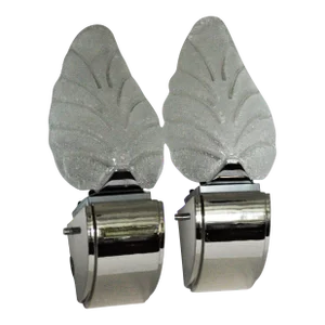 1990s Lightolier Scalini Art Deco Modern Chrome Glass Leaf Shade Wall Sconces - a Pair