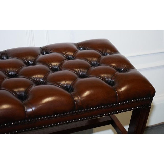 Vintage Chesterfield Hand Dyed Brown Leather Tuffed Footstool For Sale - Image 6 of 18