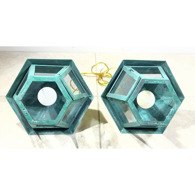 Hand-Crafted Vintage Solid Brass Hexagonal Hanging Lanterns, Usa For Sale - Image 10 of 16