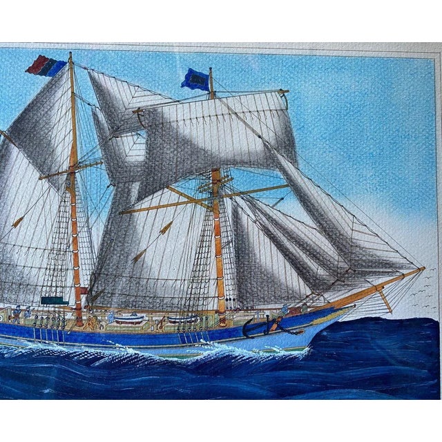 Gilbert Pajot, Marine Scene, Gouache, Framed For Sale - Image 6 of 13