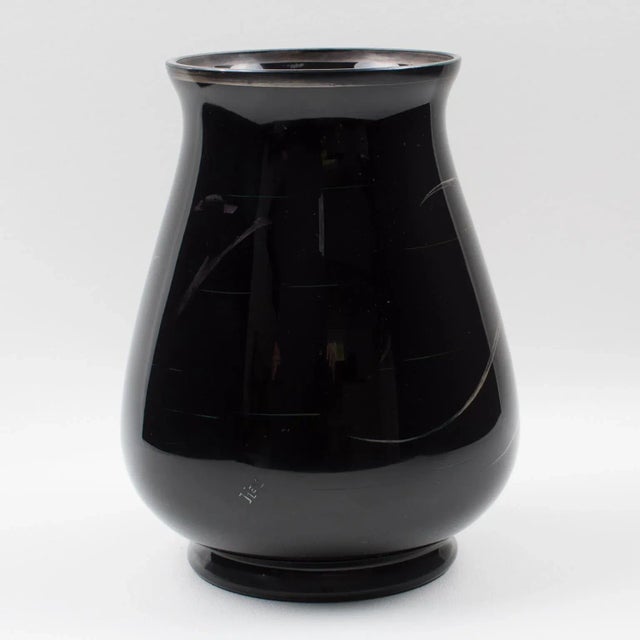 Metal Michel Herman Hem Art Deco Silver Overlay Black Glass Vase, France 1930s For Sale - Image 7 of 9