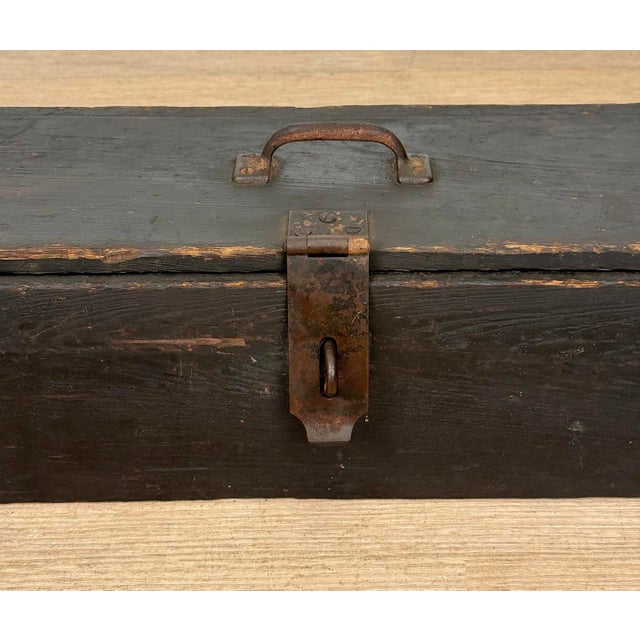 Antique 29" Farmhouse Wood Machinist Chest Tool Storage Box For Sale - Image 10 of 13