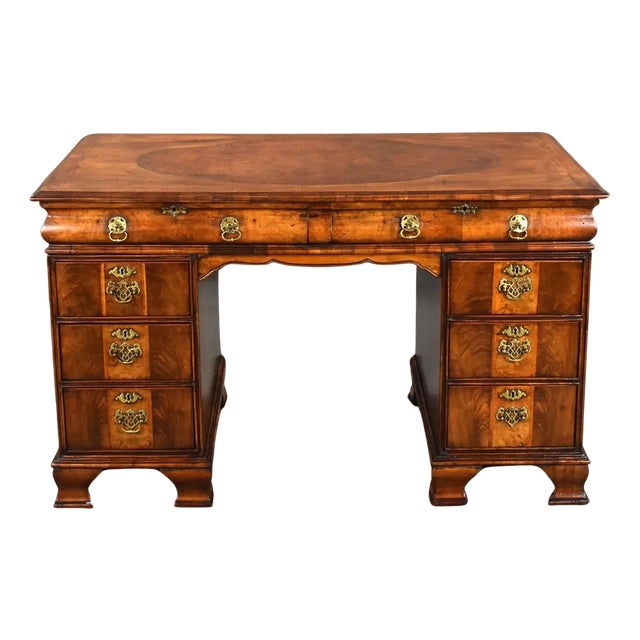 Vintage Figured Walnut Pedestal Desk, 1920 For Sale