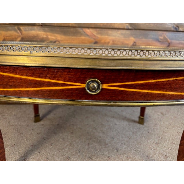 Vintage French Louis XVI Style Oval Coffee Table With Marble Top and Brass Gallery For Sale - Image 4 of 12