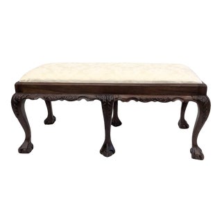 Vintage English Chippendale Style Claw Foot Mahogany Bench For Sale