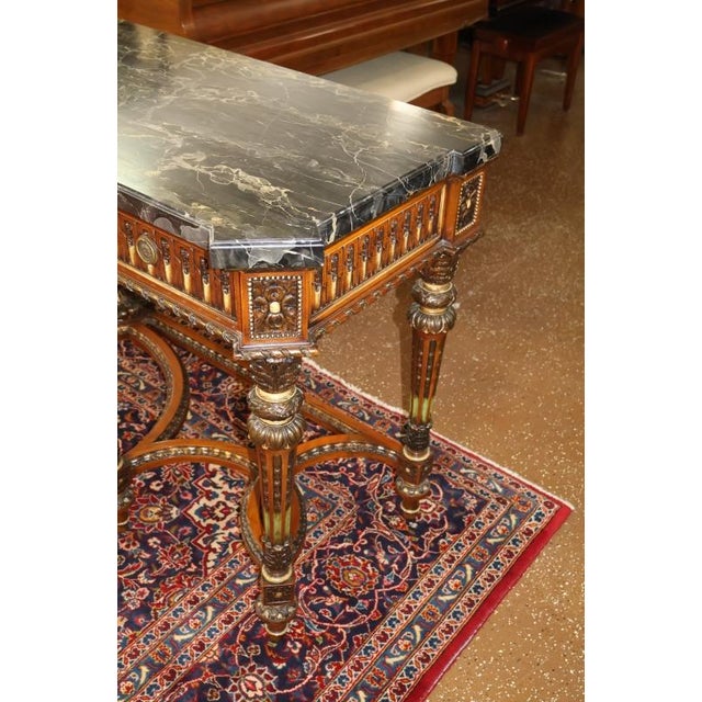 1920s 1920s French Louis XVI Style Marble Top Inlaid Satinwood & Walnut Buffet Sideboard For Sale - Image 5 of 18