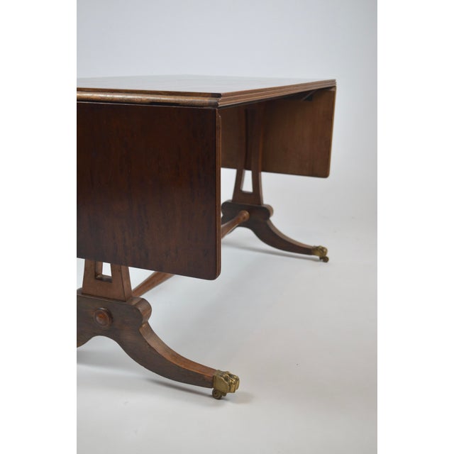 Brown Regency Revival British Coffee Table with Brass Paw Feet, 1920s For Sale - Image 8 of 13