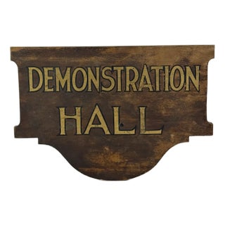 Mid 20th Century 'Demonstration Hall' Vintage Double Sided Court House Wooden Sign With Gilt Font For Sale