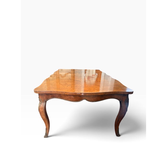 Wood Mastercraft Monumental Burl Wood & Marquetry Dining Table With Two Leaves For Sale - Image 7 of 15