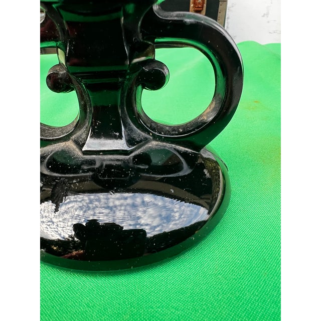 Glass Black Milk Glass Pair of Candleholders For Sale - Image 7 of 11