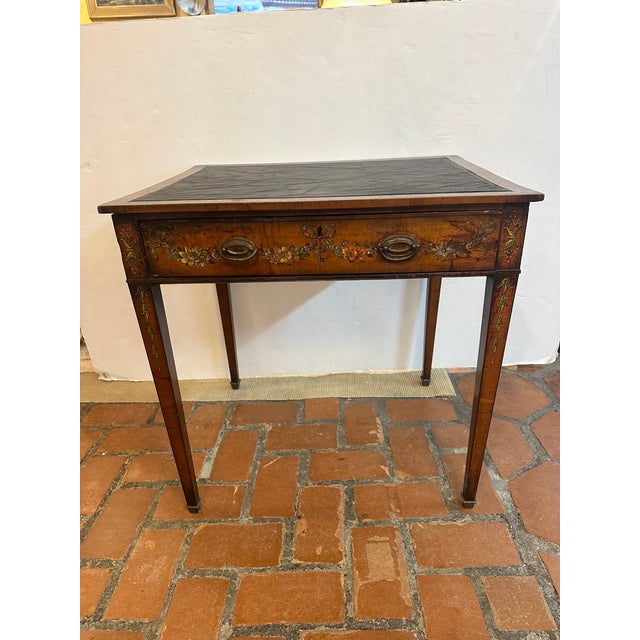 Late 18th Century 18th Century French Hand Painted Walnut & Leather Side Table For Sale - Image 5 of 14